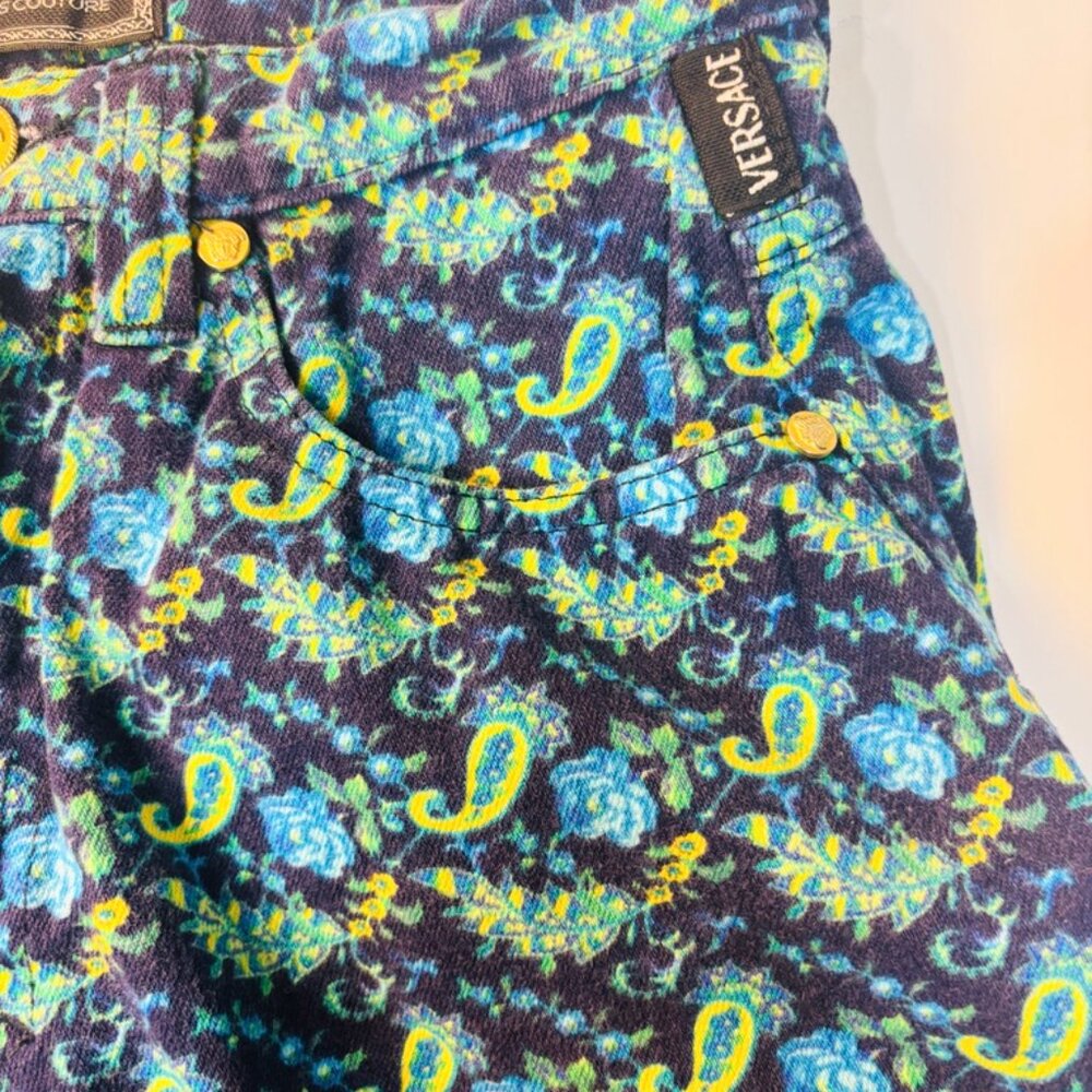 Versace Jeans Couture Designer Jeans Size 26 Paisley Floral Bright Colors - Picture 5 of 12